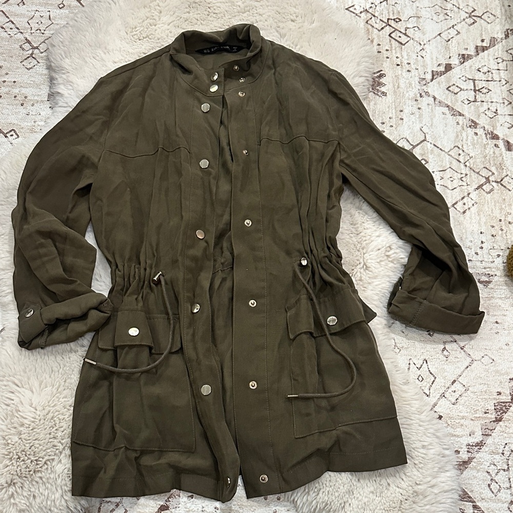 Zara Olive Green Button-Up Jacket XS